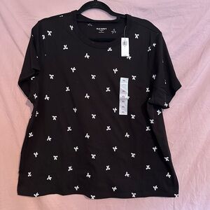 Old Navy Black Short Sleeve Tee with White Bow Print